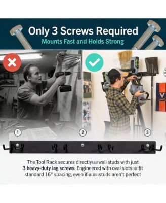 Wall-Mounted Garden Tool Rack - Heavy Duty Steel, 4 Hooks, 250lb Capacity