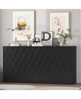 9 Drawer Dresser, 63 in Black Dresser for Bedroom with Power Outlet, Wide Drawer, Dressers Chests of Drawers