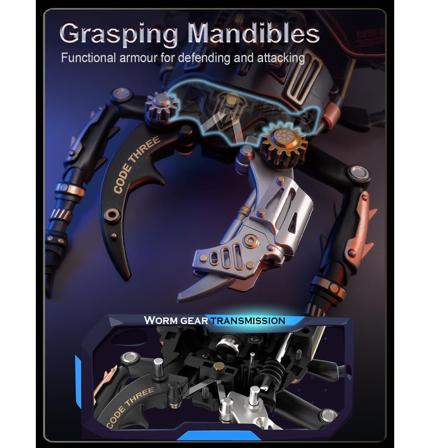 Детский конструктор Robotime Rhinoceros Beetle Mechanical Organism 156-Piece Building Set, Ages 14+, цвет: Синий — фото 3