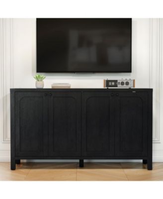 55" Black Sideboard Buffet Cabinet Modern Storage Credenza with Doors Heavy Duty Wood Media Console for Living Room Hallway Entryway