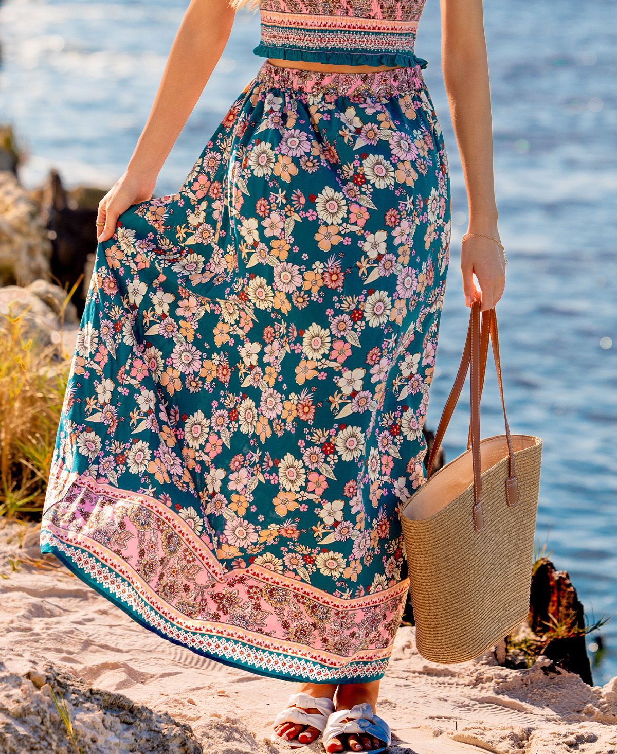 Cupshe Women's Stone & Sky Floral Maxi Skirt