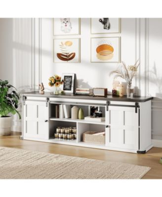 70" Farmhouse TV Stand for 80/75/70 Inch TVs, Entertainment Center Storage Cabinets w/Power Outlets