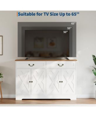 57" Farmhouse Buffet Cabinet with Storage, Sideboard with 4 Doors & 2 Drawers, White