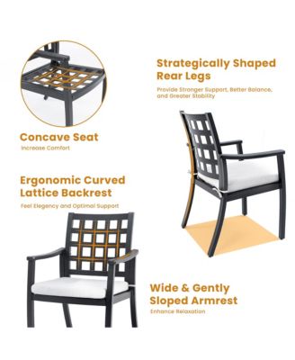 2-Piece Modern Classic Cast Aluminum Outdoor Patio Dining Chairs Textured Ember Black Lattice Backrest Sunbrella Cushion Weather Resistant