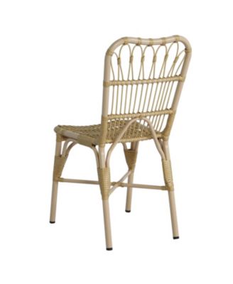 Set of 2 Natural Outdoor PE Wicker Patio Dining Chairs Hand Woven Iron Frame for Backyard Poolside Garden