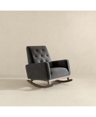 Elegant Demetrius Dark Grey Fabric Solid Wood Rocking Chair 300LBS Capacity for Living Room Nursery Bedroom Reading