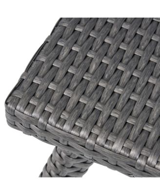 Outdoor Faux Wicker Side Table Powder Coated Iron Frame Grey Accent Table for Patio Extra Holding Space