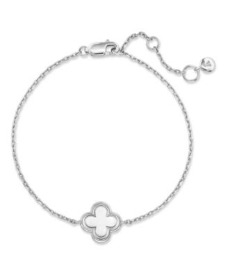 Contour-lined Clover Bracelet in Rhodium Plated Sterling Silver, Adj 6.5/7.0/7.5 inch