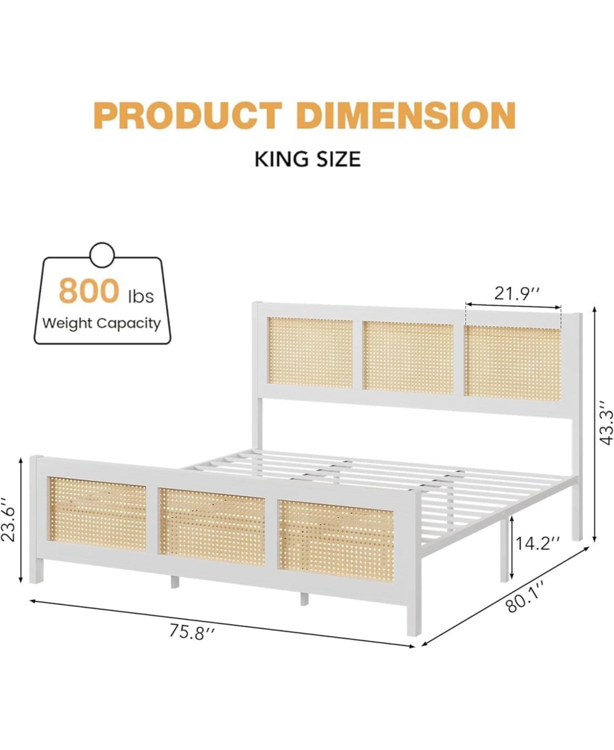 gaomon Rattan Bed Frame with Headboard, Boho Full Strong Metal Slats Support, No Box Spring Needed