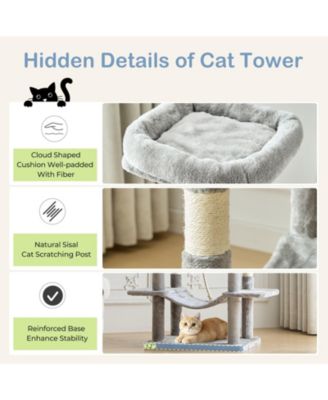 66in Cat Tree Tower: Large Multi-Cat Climbing, Extended Platform, Hammock, Pet House