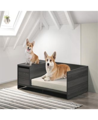 47" Pet Bed Sofa with Storage, Ash Gray Modern Dog Bed & Cat Couch, Plush Cushion & Side Compartment