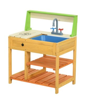 Outdoor Kids Mud Kitchen with Sink and Storage Shelves
