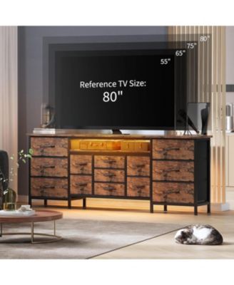70 Inch Long Dresser with 13 Drawers, TV Stand for 65-80 Inch TV with Charging Station LED Lights, Fabric Storage Organizer for Bedroom