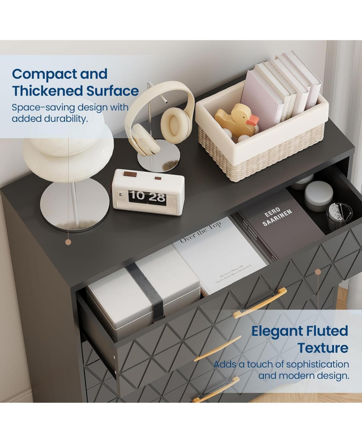 gaomon Tall Dressers for Bedroom with 4 Drawers, Wood Chest of Drawers Gold Handles Closet, Modern Nightstand Bedside