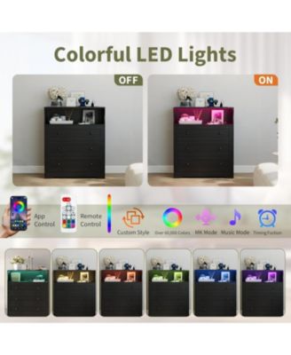 3 Drawer Tall Dresser for Bedroom with LED Lights, Wood Dresser with Charging Station for Closet, Wooden Nightstand for Bedside