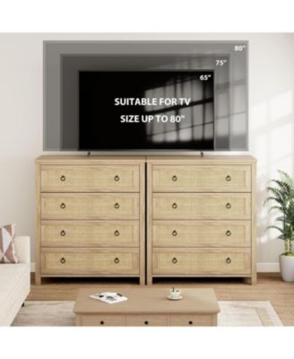 Dresser for Bedroom Rattan Chest of Dressers 29 in Tall Dresser for Closet with 3 Rattan Drawers Boho Night Stand Large Clothes Storage Cabinet