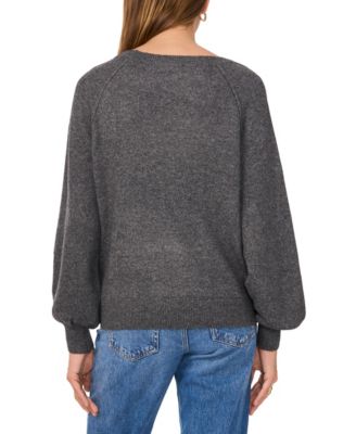 Women's Crew Neck Raglan Puff-Sleeve Sweater
