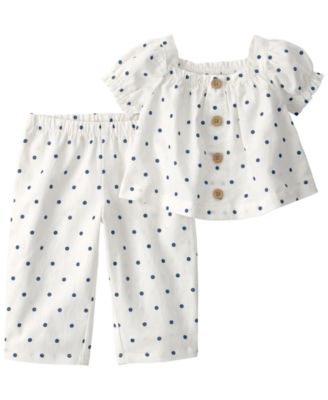 Baby Girls' Polka Dot Short-Sleeve Top and Pants, 2-Piece Set