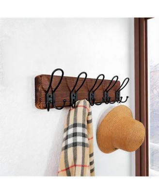 Heavy Duty Rustic Wall Coat Rack with 5 Metal Hooks