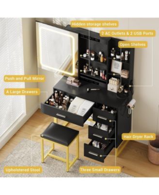Vanity Desk Lights and Power Outlets - Makeup Table Charging Station for Bedrooms, Apartments, Easy to Assemble