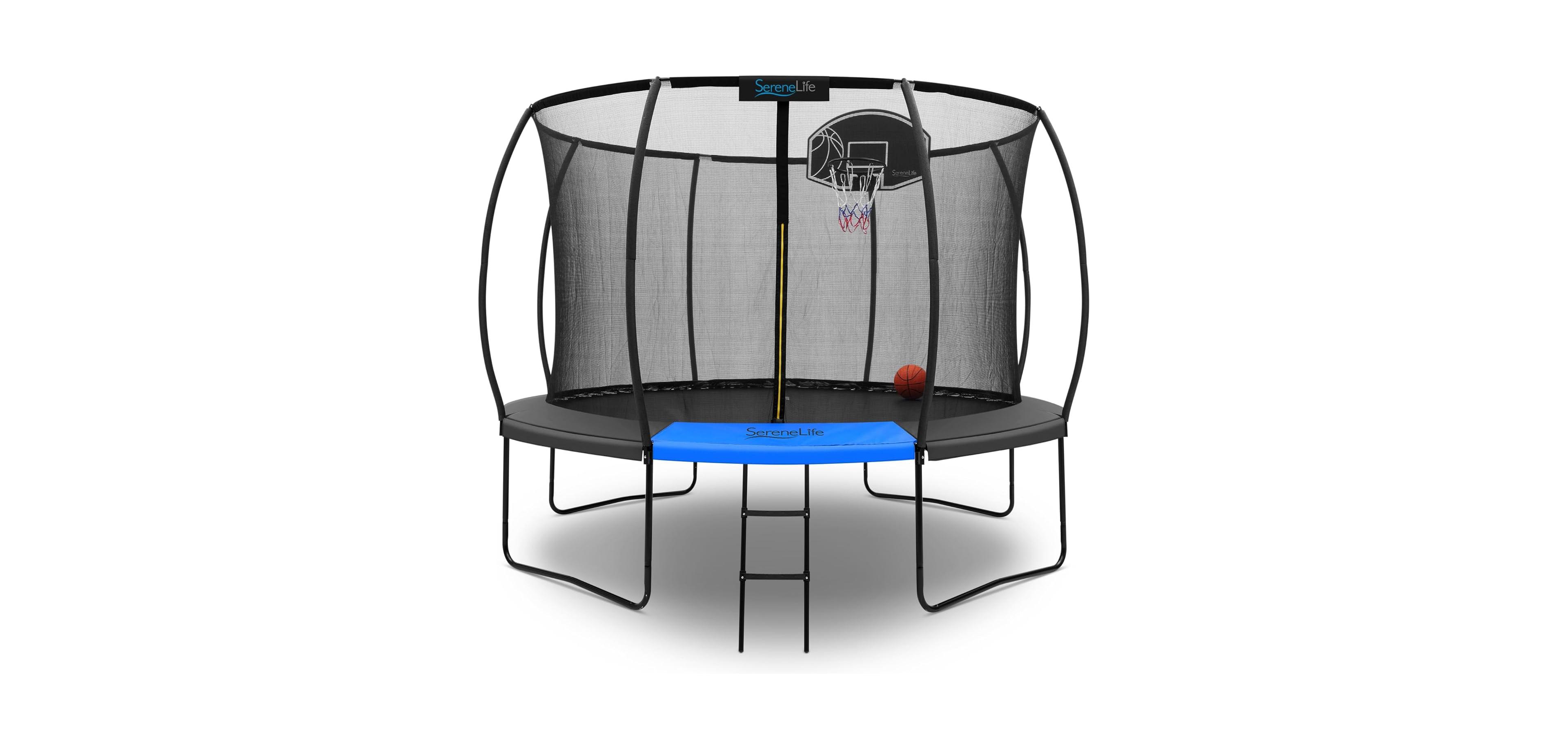 SereneLife Outdoor Trampoline 10FT/12FT/14FT with Enclosure Net & Ladder – Astm Approved Heavy-Duty Trampoline for Kids & Adults