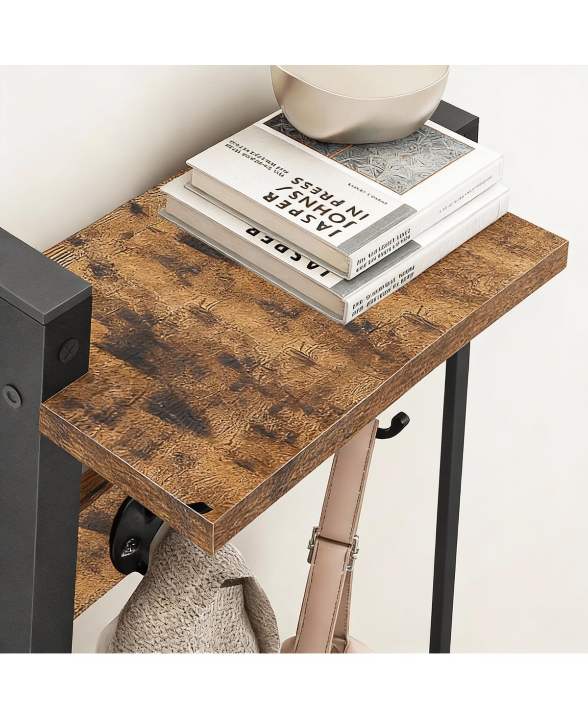 Yigii Rustic Brown & Black Iron Wall Hooks Shelf, 5 Hooks, Sturdy Storage, Easy Assembly