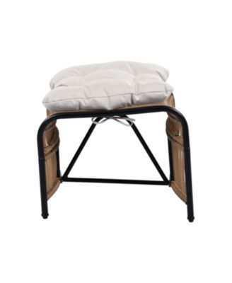 3 Piece Black Natural Beige Wicker Outdoor Patio Furniture Set with Lounge Chair Side Table Ottoman and Cushions for Garden Deck Porch