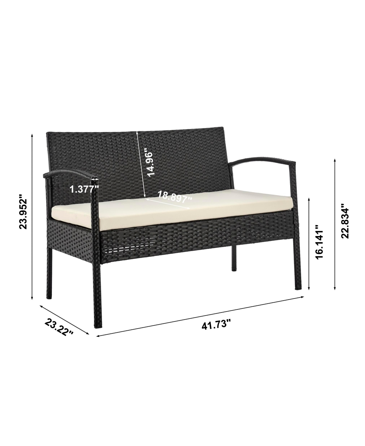 Flynama 4 Piece Black and Cream Outdoor Conversation Patio Set with 2 Armchairs 1 Loveseat and Tempered Glass Coffee Table for Backyard Porch Garden