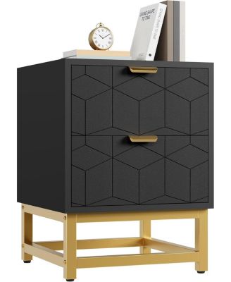 Modern Black 2-Drawer Nightstand, Metal Legs Bedside Table Storage Organizer for Bedroom