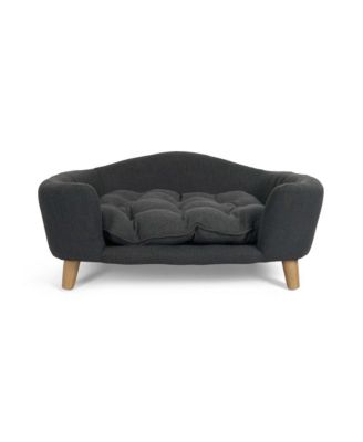 Small Dog Corduroy Sofa Bed - Elevated Frame with Supportive Foam, Dark Grey