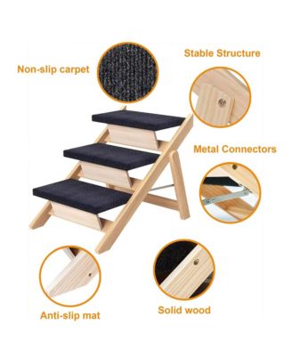 150lb Capacity Pet Steps - Foldable 3-Step Ramp for Bed & Car, Non-Slip