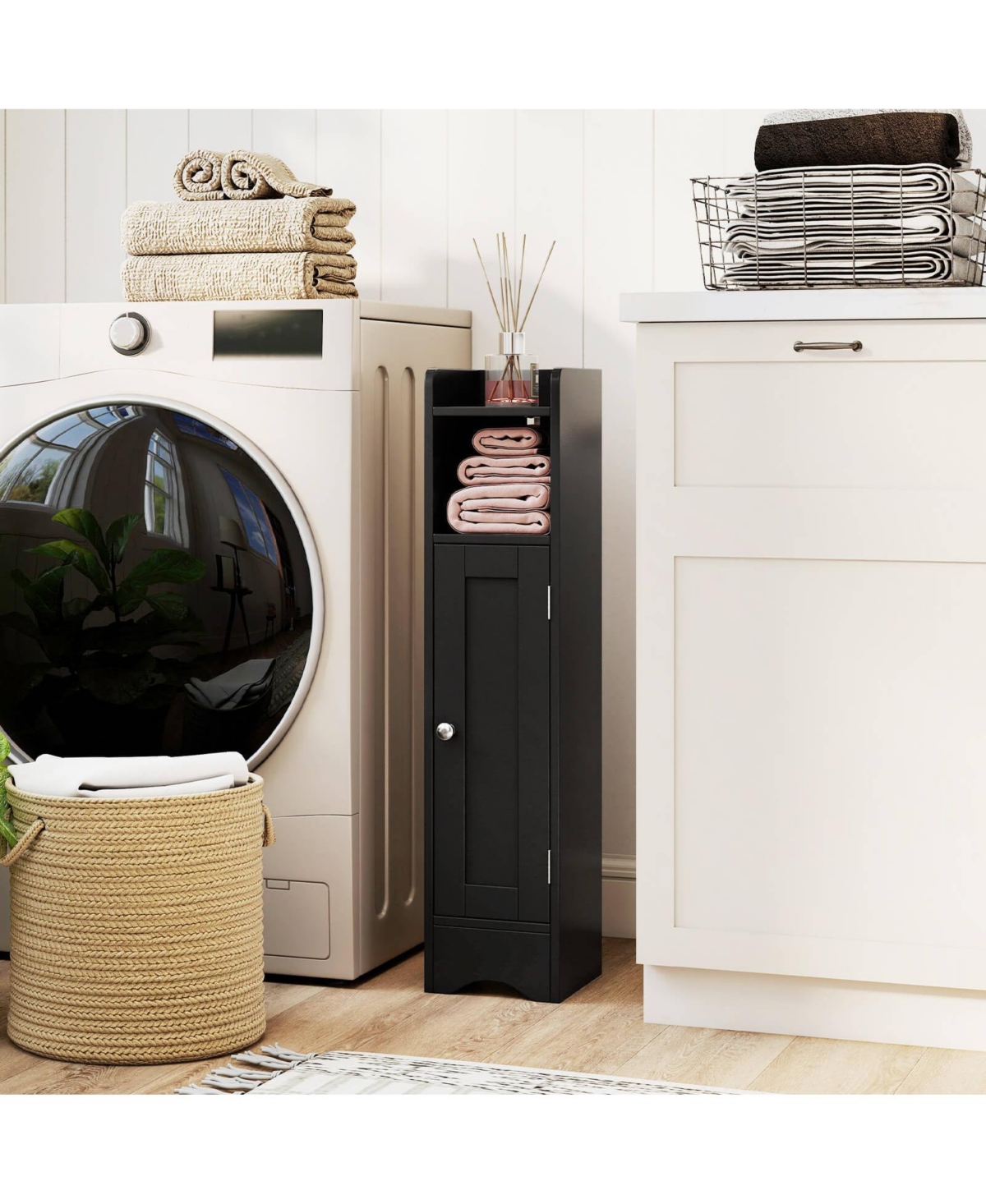 Costway Bathroom Storage Cabinet with Door Toilet Paper Holder Stand for Small Spaces