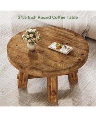 31.5-Inch Round Coffee Table, Solid Wood Center Table