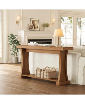 63” Console Table for Entryway, 2-Tier Entryway Table Behind Sofa Couch with Storage Shelves, Narrow Wooden Entry Tables