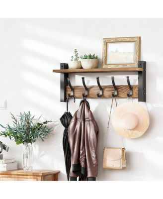 5-Hook Wall Coat Rack with Shelf, 55lbs Capacity, Space Saving, DIY Install