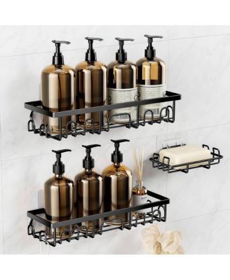 Stainless Steel Adhesive Shower Caddy, 2-Pack, Rustproof, 8 Hooks, No Drill