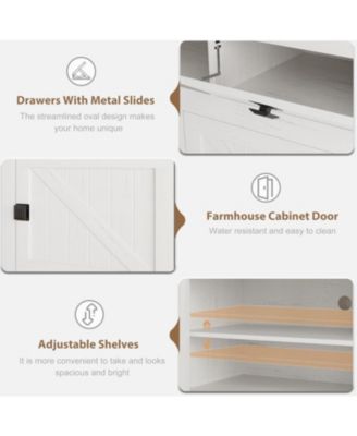 Farmhouse TV Stand for 75/80 Inch TVs, 70" Long Entertainment Center with 4 Storage Drawers & 3 Open Shelf