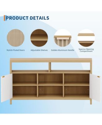 Fluted TV Stand for 65 in TV, Mid Century Modern Entertainment Enter with Storage, for Living Room/Bedroom