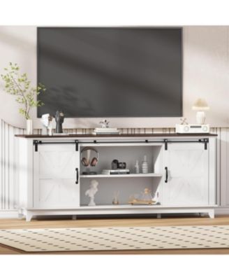 66" Farmhouse Home TV Stand for Up to 75" Television, Entertainment Center with Storage & Adjustable Shelf