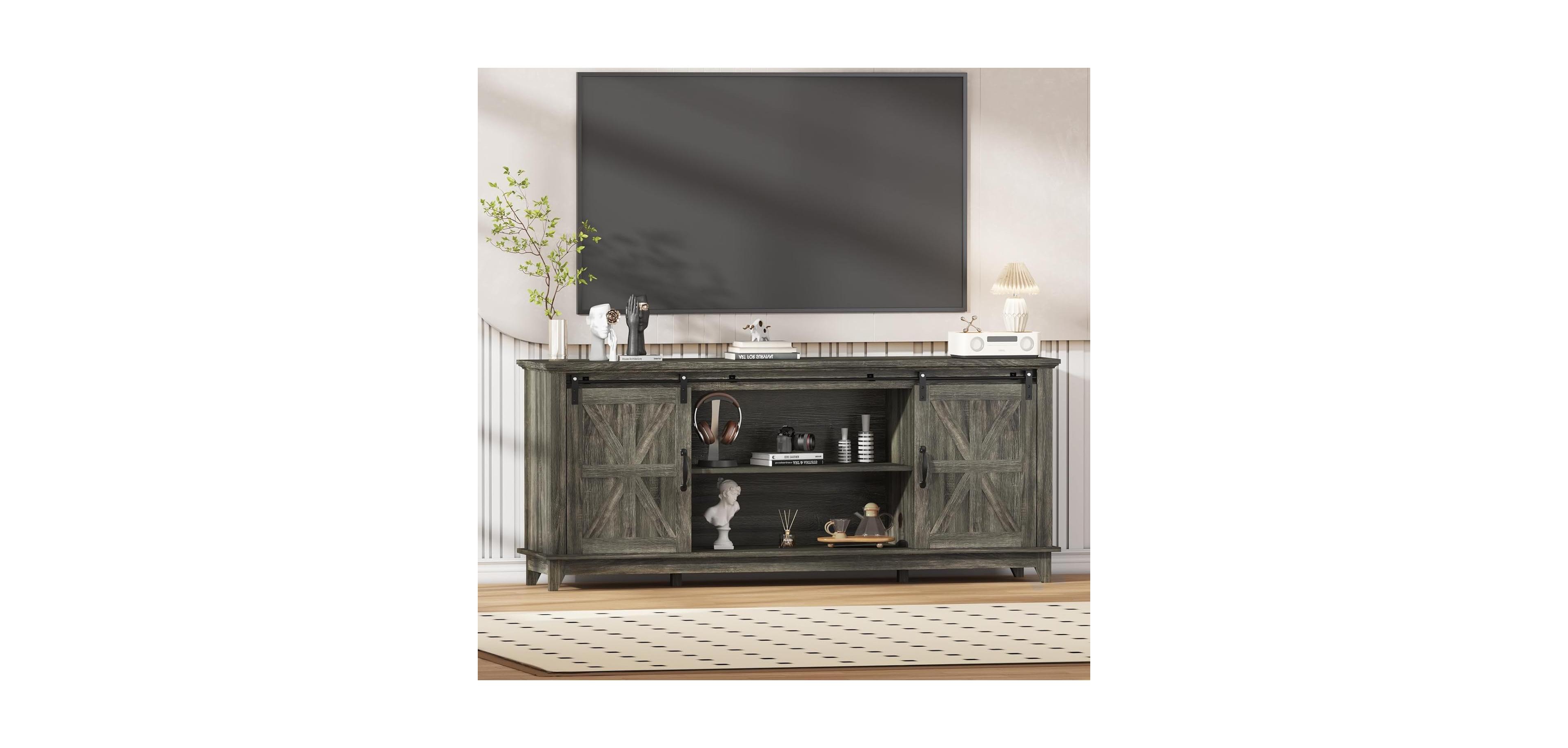 gaomon 66" Farmhouse Home Tv Stand for Up to 75" Television, Entertainment Center with Storage & Adjustable Shelf