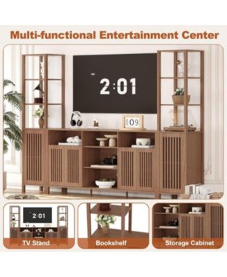 Farmhouse TV Stand for TVs Up to 70 in, Entertainment Center with Bookshelves, Media Center