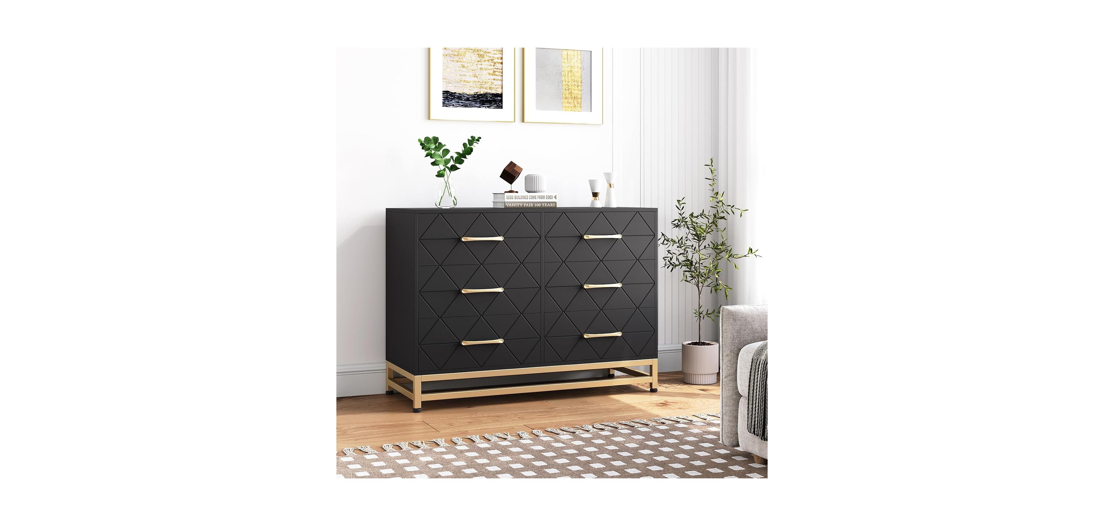 gaomon 6 Dresser Bedroom with Large Capacity, Chest of Drawers Wooden Metal Handle, for Bedroom,Living Room,Hallway and Entryway