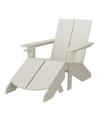 Outdoor HDPE Modern Adirondack Chair with Folding Patio Ottoman and Cup Holder