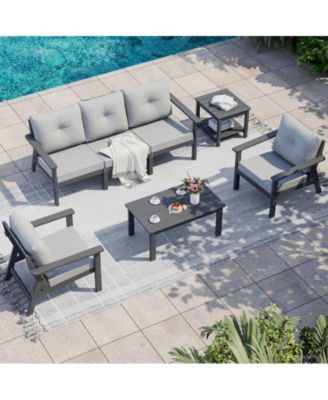 7-Piece HDPE Patio Conversation Seating Set with Cushions