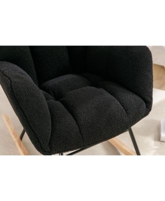 Black Teddy Fabric Nursery Rocking Glider Chair with Wooden Frame Metal Base Rocking Legs 250 LBS Capacity for Living Room Bedroom Indoor