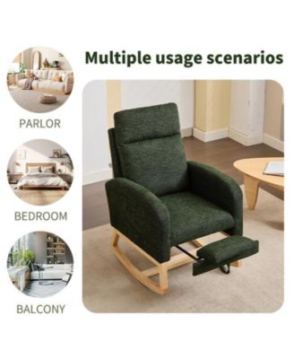 Modern Accent Upholstered Nursery Glider Rocking Chair with Solid Wood Legs Side Pocket High Backrest 300LBS Capacity for Living Room