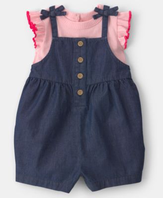 Baby Girls' Ruffled Sleeve T-Shirt and Chambray Romper, 2-Piece Set
