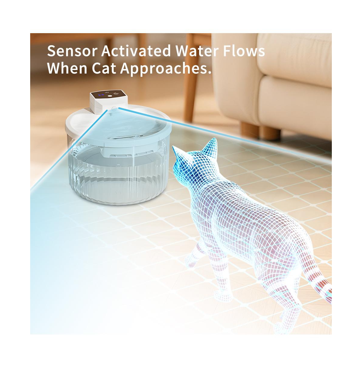Aostirmotor Touch-Free Automatic Pet Waterer, 2L Smart Sensor Fountain with Continuous Fresh Water for Cats, White