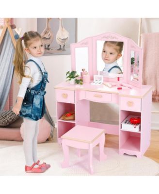 Pink Kids Princess Luxury Vanity Set, Perfect Gift Dressing Table with Coordinating Stool