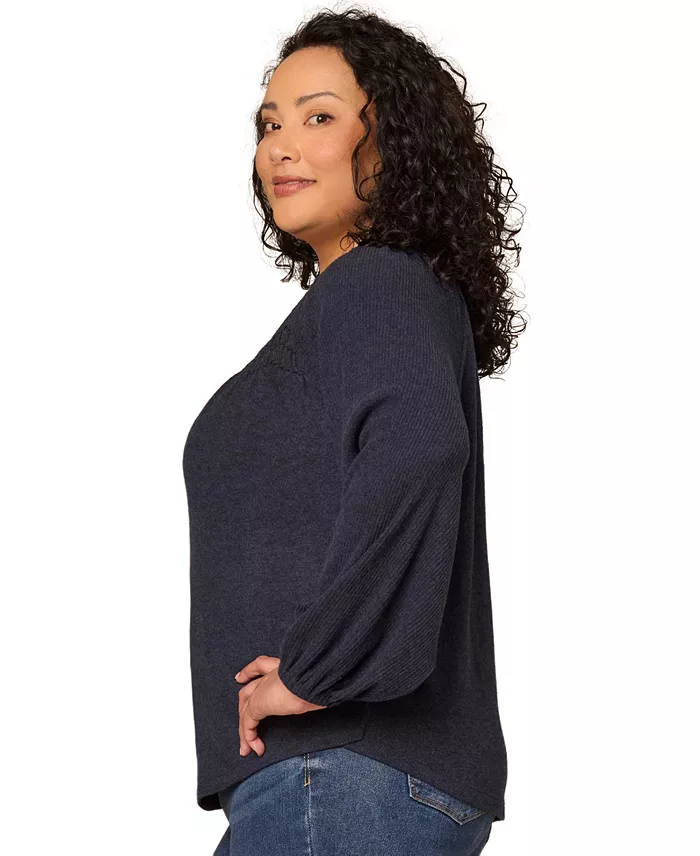 Plus Size Blouson Long-Sleeve Relaxed Top - thumbnail 5